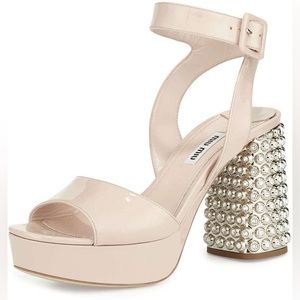 Miu Miu Patent Jewel Heel Platform Sandal Nude Size 39
